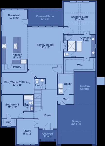 2D floor plan layout for the Eastland by UnionMain Homes in Cambridge Crossing, Celina, TX (Image 5). 2D floor plan layout for the Eastland by UnionMain Homes in Cambridge Crossing, Celina, TX (Image 5).