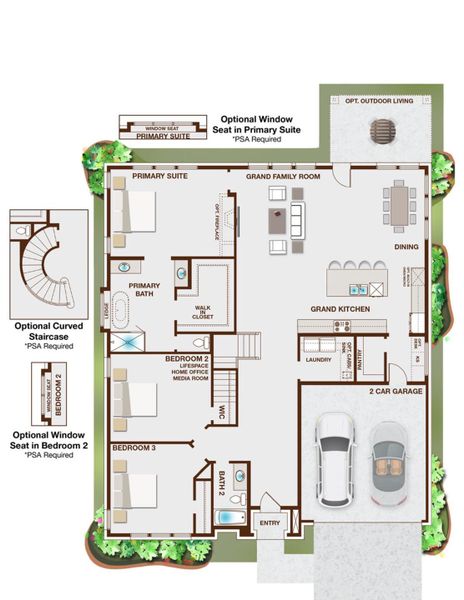 2D floor plan layout for the Grand Palm - Executive Platinum by Grand Homes in Monterra, Fate, TX (Image 3).