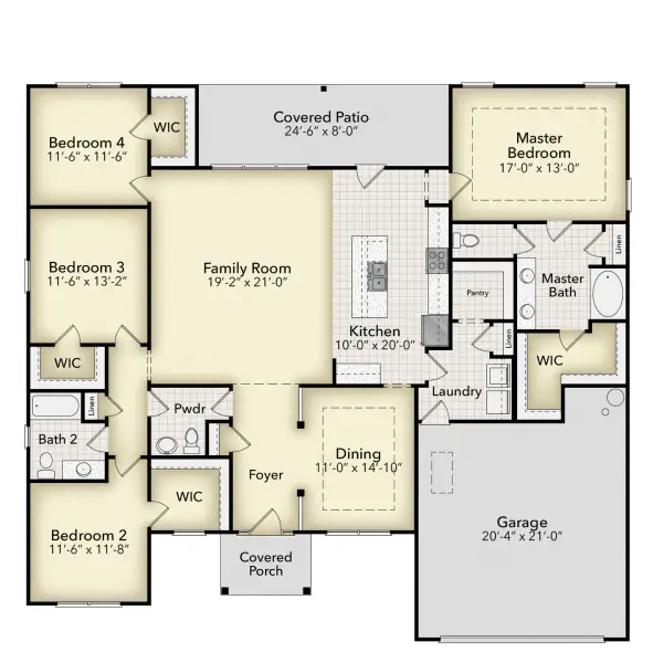 2D floor plan layout of this home in Summer Place, Grimesland, NC (Image 3). 2D floor plan layout of this home in Summer Place, Grimesland, NC (Image 3).