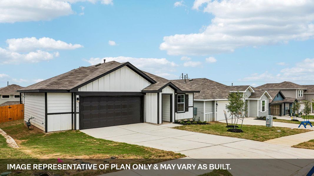 Front exterior of a new home in Talavera, Kyle, TX, highlighting curb appeal (Image 17). Front exterior of a new home in Talavera, Kyle, TX, highlighting curb appeal (Image 17).