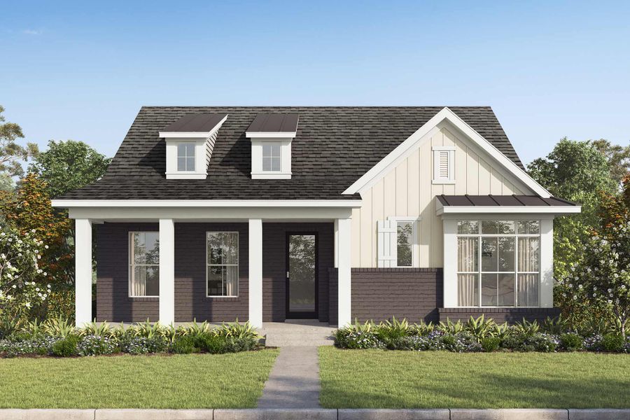 Front exterior of a new home in Riceland - Enclave Row Collection, Mont Belvieu, TX, highlighting curb appeal (Image 23).