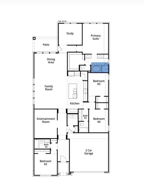 2D floor plan layout for the Kingston Plan by Highland Homes in Wildrye, Waller, TX (Image 5).