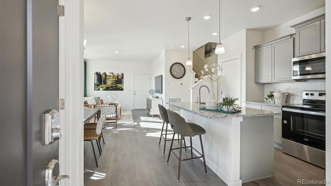 Furnished interior view inside a new home in Settlers Crossing, Commerce City (Image 3). Furnished interior view inside a new home in Settlers Crossing, Commerce City (Image 3).