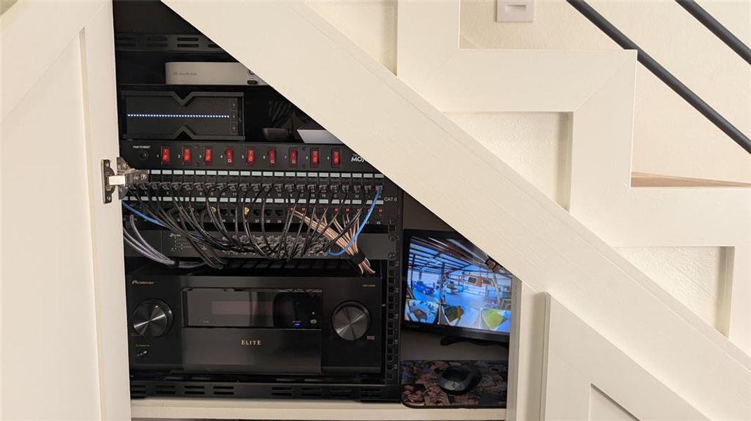 AV rack is wired for cameras, internet, audio and a charging station.
