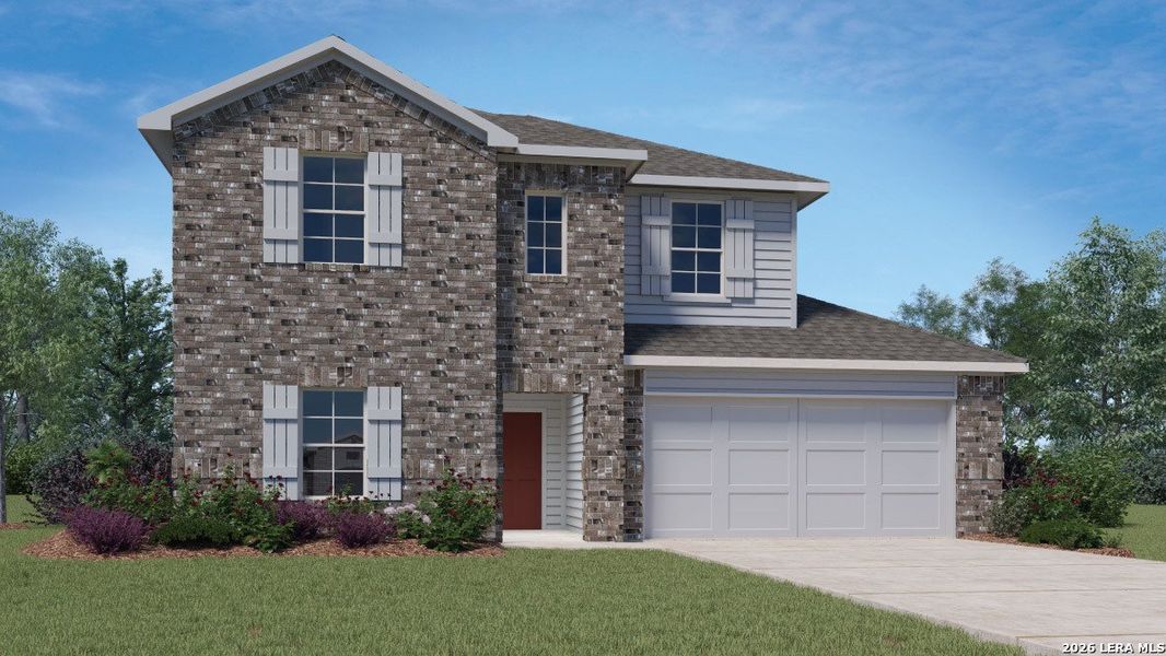 Front exterior of a new home in Arroyo Ranch, Seguin, TX, highlighting curb appeal (Image 1). Front exterior of a new home in Arroyo Ranch, Seguin, TX, highlighting curb appeal (Image 1).