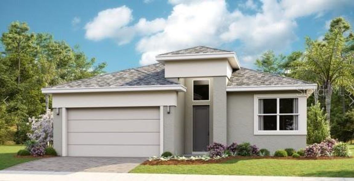Front exterior of a new home in The Reserve at Victoria, Deland, FL, highlighting curb appeal (Image 1).