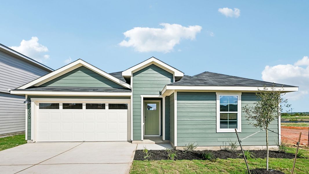 Front exterior of a new home in Watermill, Uhland, TX, highlighting curb appeal (Image 1). Front exterior of a new home in Watermill, Uhland, TX, highlighting curb appeal (Image 1).