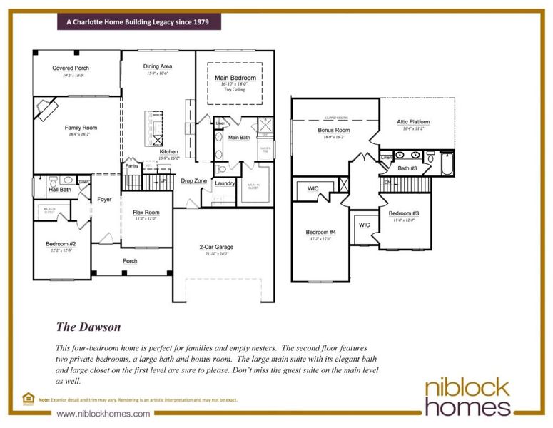 2D floor plan layout for the Dawson by Niblock Homes in Adalyn Park, Mooresville, NC (Image 4).