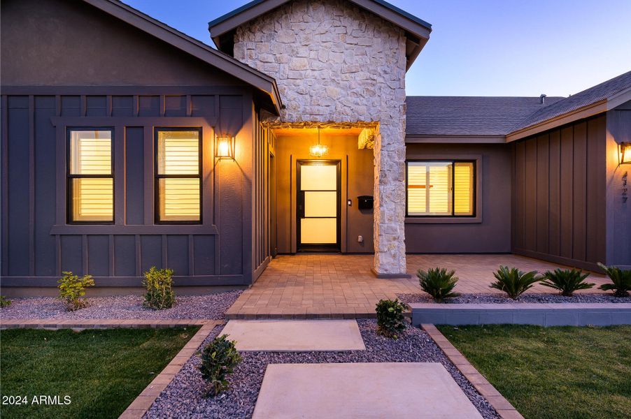 Front Entry at Dusk