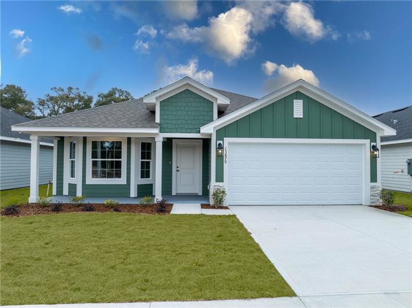 Front exterior of a new home in Briarwood, Alachua, FL, highlighting curb appeal (Image 1). Front exterior of a new home in Briarwood, Alachua, FL, highlighting curb appeal (Image 1).