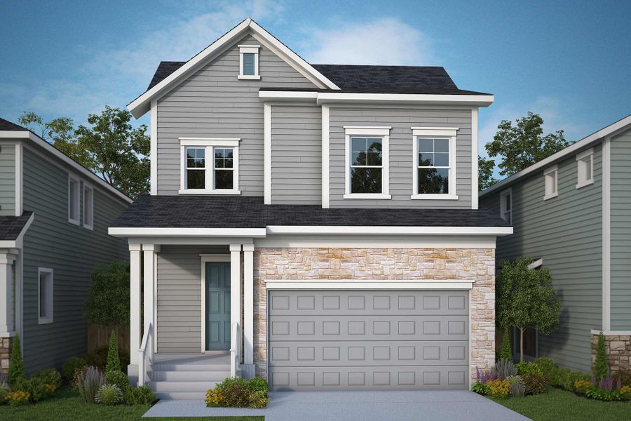Front exterior of a new home in Revel Crossing at Wolf Ranch - The Panorama Collection, Colorado Springs, CO, highlighting curb appeal (Image 2). Front exterior of a new home in Revel Crossing at Wolf Ranch - The Panorama Collection, Colorado Springs, CO, highlighting curb appeal (Image 2).