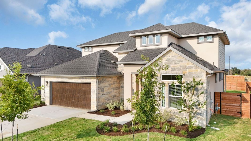 Front exterior of a new home in Broken Oak, Georgetown, TX, highlighting curb appeal (Image 20).