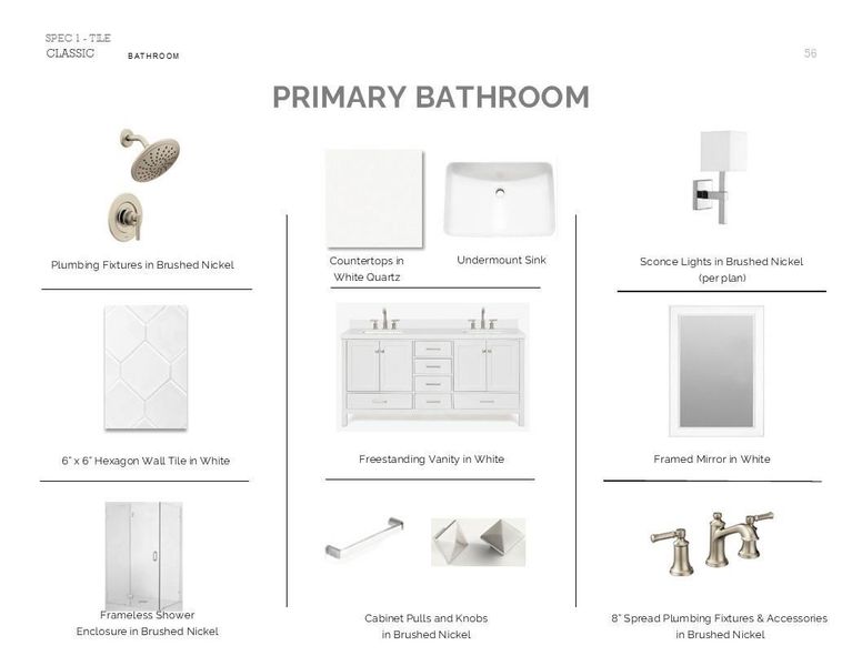 Classic Look Palette 4: Primary Bathroom Selection Sheet (*Artist rendering used for illustration purposes only.)