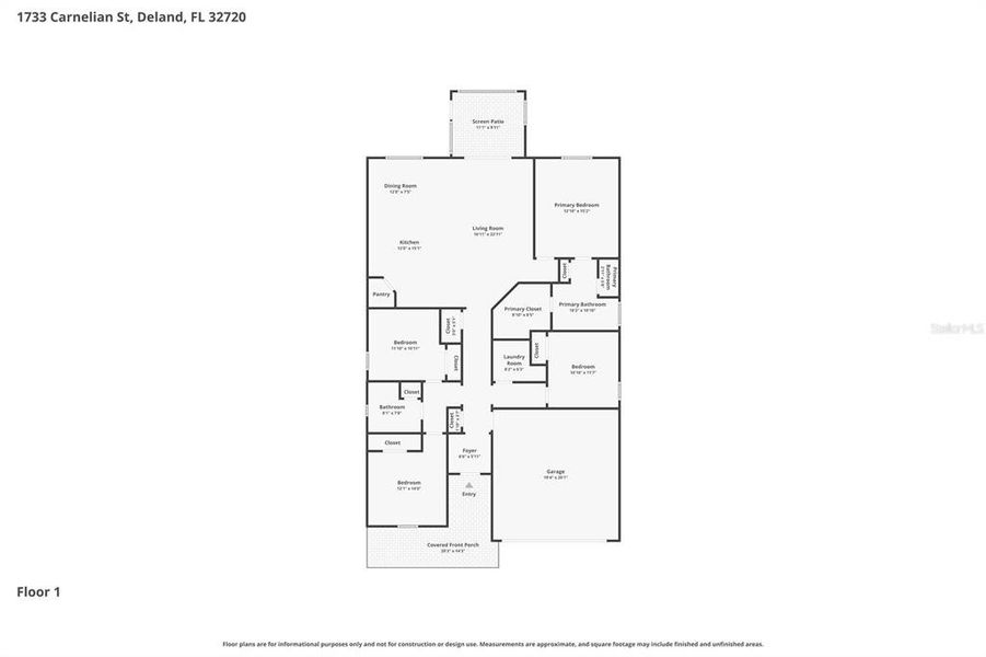 2D floor plan layout of this home in Grandview Gardens, Deland, FL (Image 5).