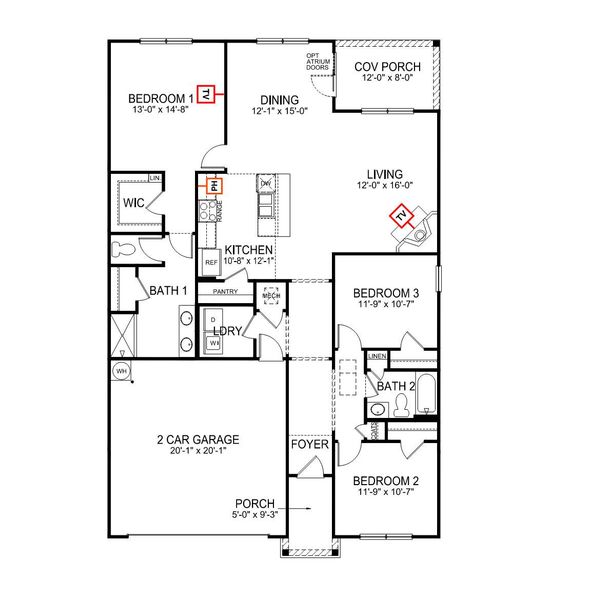 2D floor plan layout of this home in Lightwood Cottages, Moore, SC (Image 5).