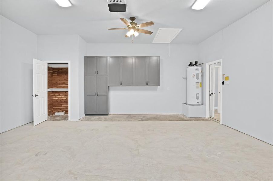 Oversized garage with custom built-ins and cedar closet offering extra storage space!