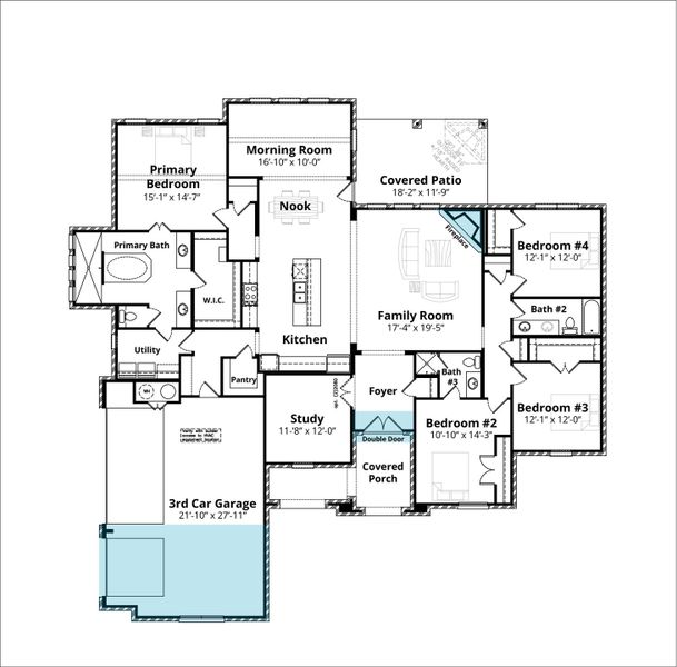 2D floor plan layout for the Barcelona by John Houston Homes in Waterfall Ranch, Waxahachie, TX (Image 2).