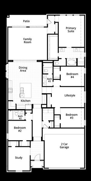 2D floor plan layout for the Grantham by Highland Homes in Aster Park, McKinney, TX (Image 4).