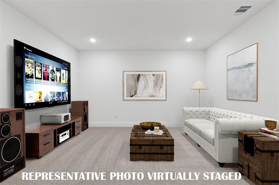 No better way to enjoy family movie night or those big game day parties than in your over the top media room!  REPRESENTATIVE PHOTO VIRTUALLY STAGED