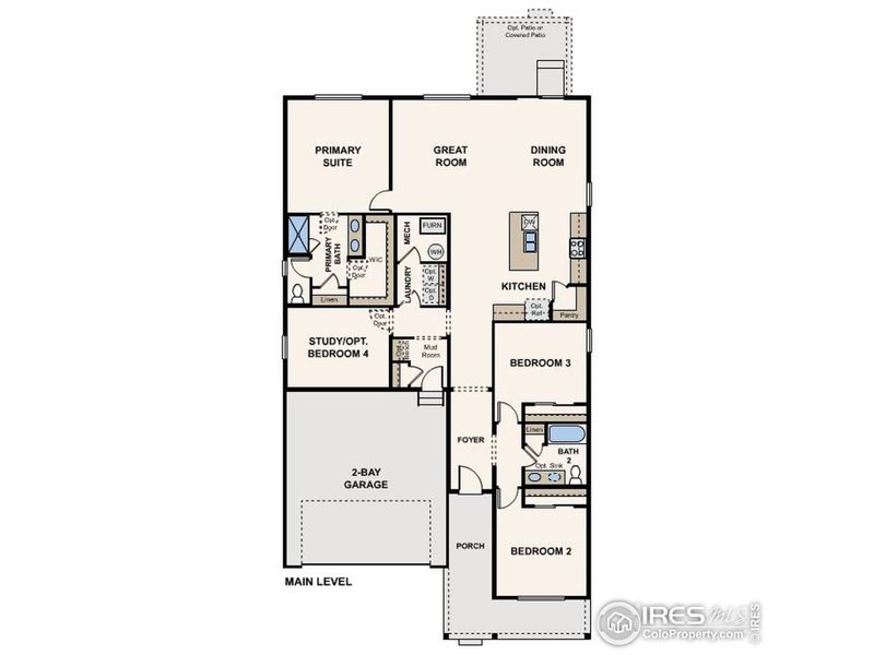 2D floor plan layout of this home in The Overlook at Johnstown Farms, Johnstown, CO (Image 2).