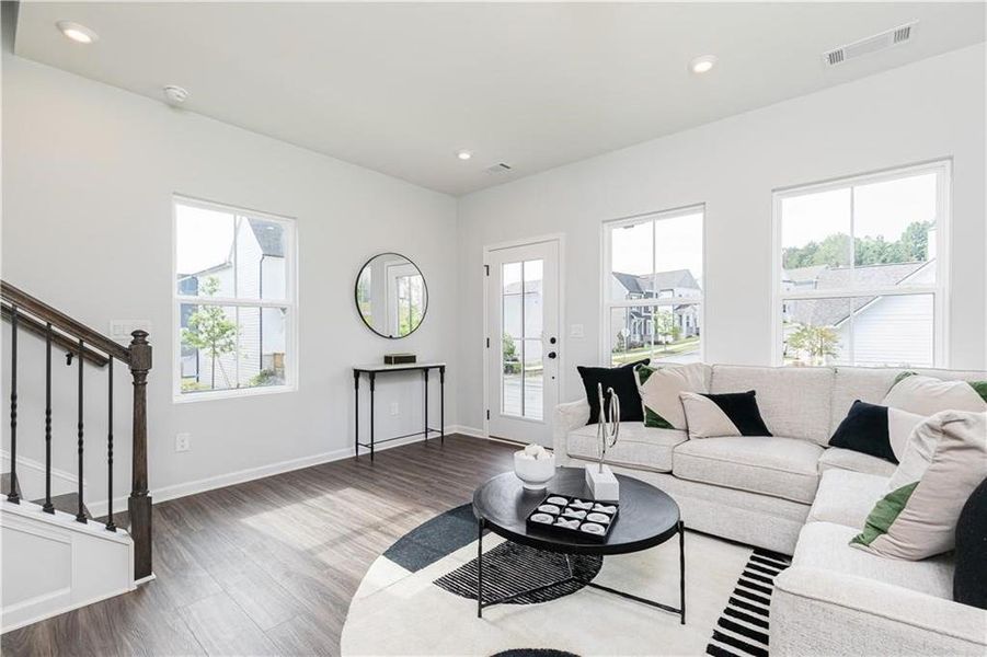 Furnished interior view inside a new home in Westside Bend at Proctor Creek Townhomes, Atlanta (Image 9). Furnished interior view inside a new home in Westside Bend at Proctor Creek Townhomes, Atlanta (Image 9).