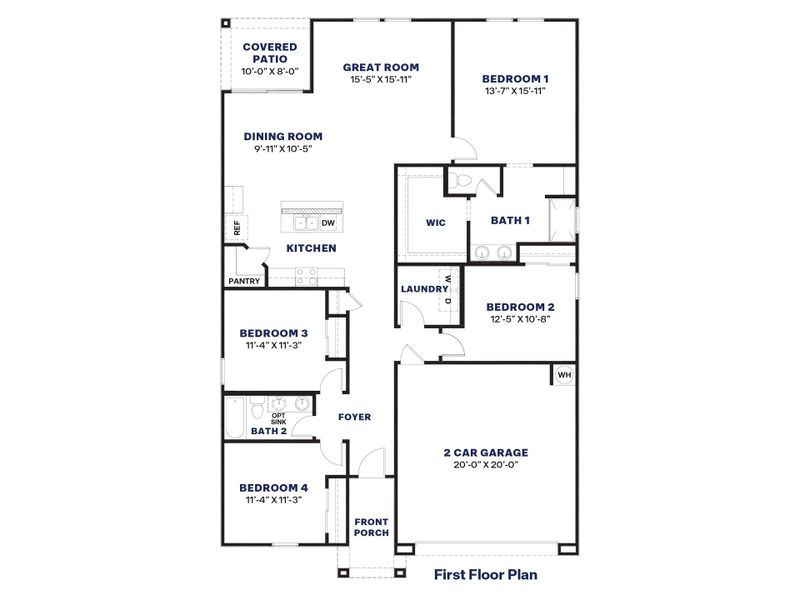 2D floor plan layout for the Cali by D.R. Horton in Quail Ranch, San Tan Valley, AZ (Image 3).