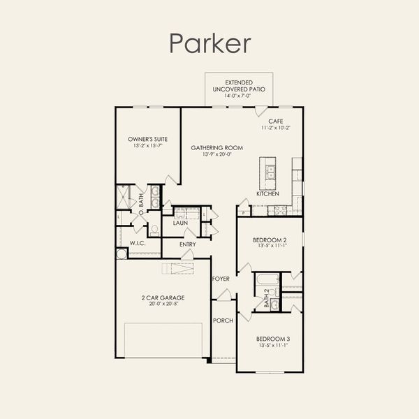 2D floor plan layout for the Parker by Pulte Homes in Lagos, Manor, TX (Image 3). 2D floor plan layout for the Parker by Pulte Homes in Lagos, Manor, TX (Image 3).