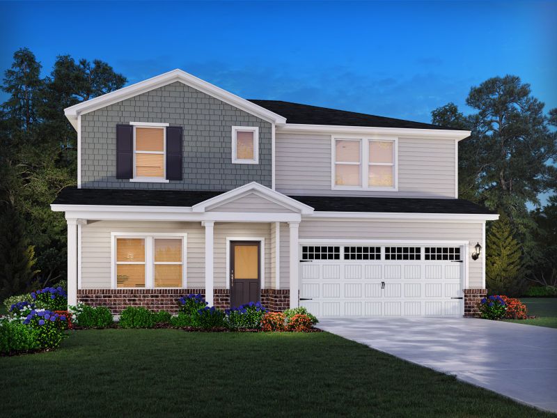 Front exterior of a new home in Oak Manor - Signature Series, Garner, NC, highlighting curb appeal (Image 1). Front exterior of a new home in Oak Manor - Signature Series, Garner, NC, highlighting curb appeal (Image 1).