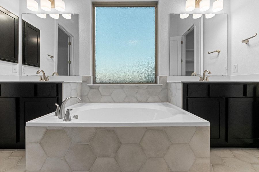 Primary Bath retreat with dual vanities & garden tub