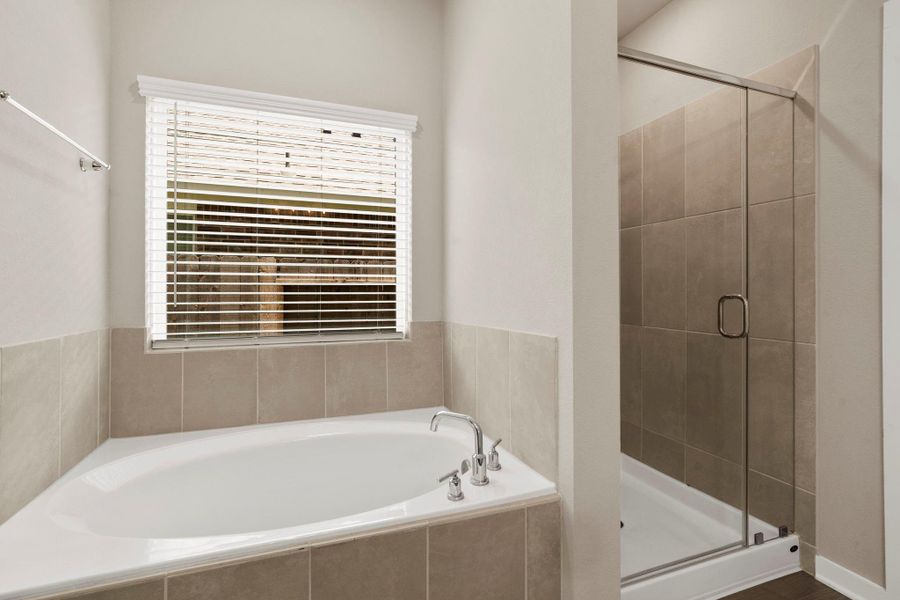 Primary bathroom with tub and separate shower Primary bathroom with tub and separate shower