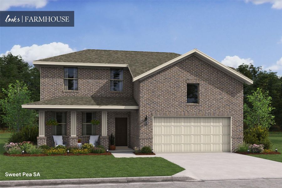 Charming Sweet Pea home design with elevation SA built by K. Hovnanian Homes in beautiful Reserve at Huntsville. (*Artist rendering used for illustration purposes only.)