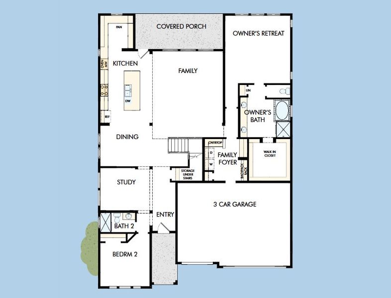 2D floor plan layout for the The Nacogdoches by David Weekley Homes in Goodland – Manor Series, Venus, TX (Image 4). 2D floor plan layout for the The Nacogdoches by David Weekley Homes in Goodland – Manor Series, Venus, TX (Image 4).