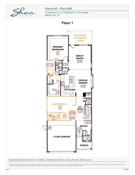 2D floor plan layout of this home in Sienna 40', Missouri City, TX (Image 2).