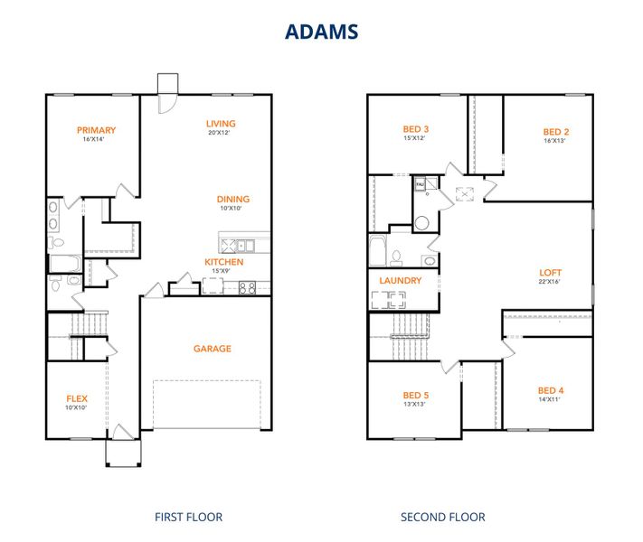 2D floor plan layout for the Adams by National HomeCorp in Lincolnton, Lincolnton, NC (Image 4).