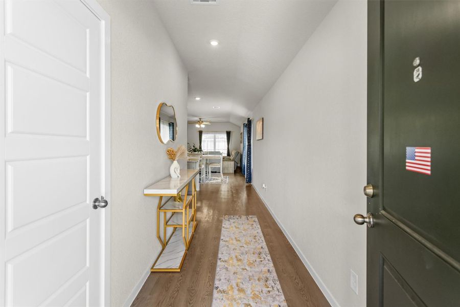 Spacious foyer hall is large enough for an entry table, pictures, and more Spacious foyer hall is large enough for an entry table, pictures, and more