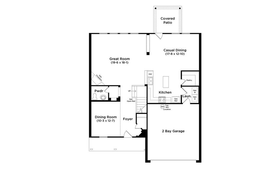 2D floor plan layout for the Mimosa by DRB Homes in Infinity Square, Kyle, TX (Image 4).