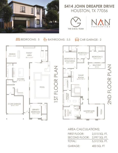 Welcome to 5414 John Dreaper. Plan features 5 bedrooms, 5 full baths, 1 half bath, and over 5,500 sqft of living space. Welcome to 5414 John Dreaper. Plan features 5 bedrooms, 5 full baths, 1 half bath, and over 5,500 sqft of living space.