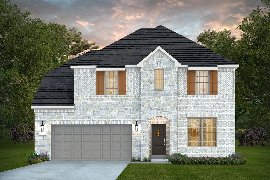 Front exterior of a new home in Davis Ranch, San Antonio, TX, highlighting curb appeal (Image 1).