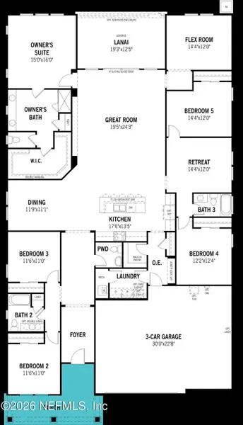 2D floor plan layout of this home in RiverTown, St. Johns, FL (Image 4).