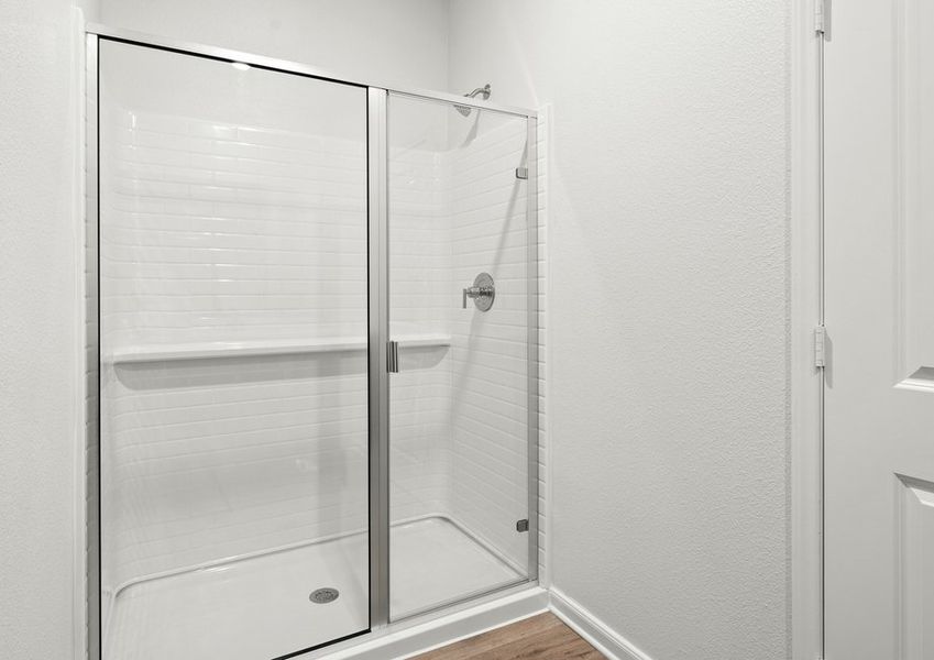 The master bathroom has a glass, walk-in shower. The master bathroom has a glass, walk-in shower.