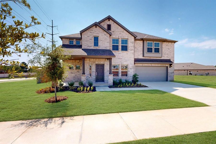 Front exterior of a new home in Kings Way, Denton, TX, highlighting curb appeal (Image 18).