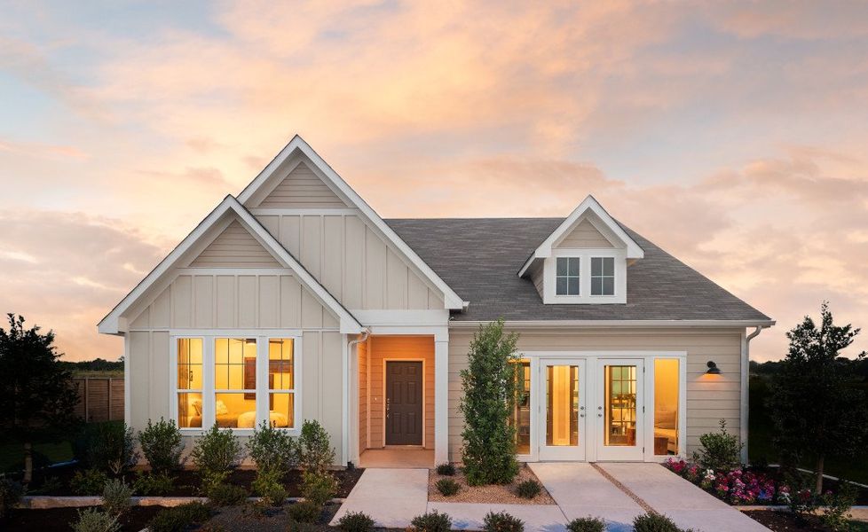 Representative exterior photo of a completed home built from the Lancaster by Ashton Woods in Willow Springs, Buda, TX (Image 1).