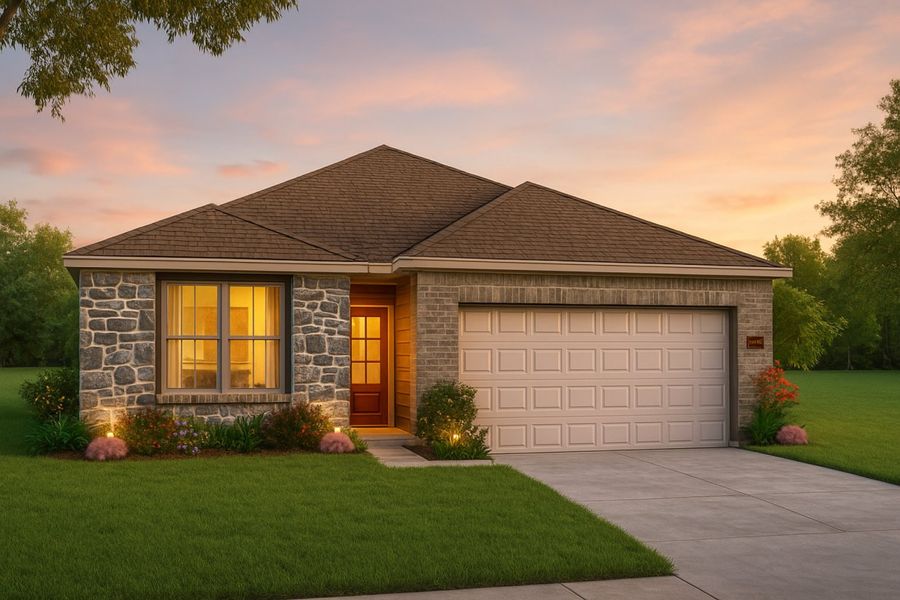 Representative exterior photo of a completed home built from the Emory II Harrington Trails Legend II Series by Brohn Homes in Harrington Trails, New Caney, TX (Image 15). Representative exterior photo of a completed home built from the Emory II Harrington Trails Legend II Series by Brohn Homes in Harrington Trails, New Caney, TX (Image 15).