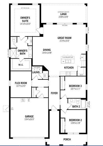 2D floor plan layout of this home in Sunstone Lakeside at Wellen Park, Venice, FL (Image 2).