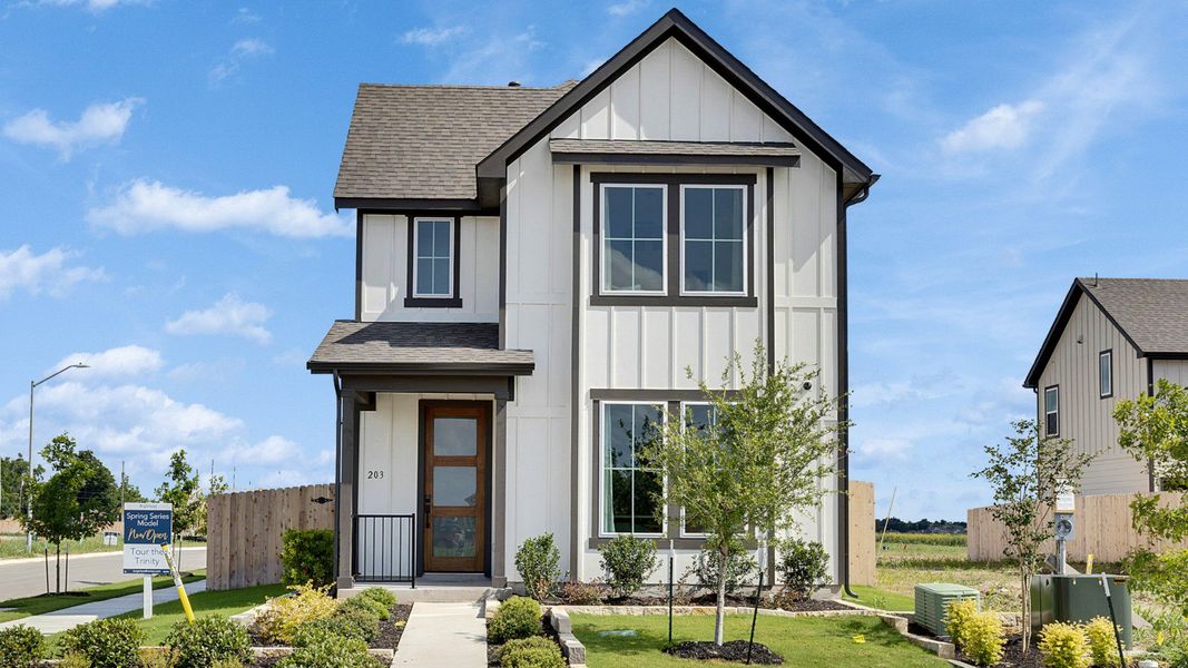 Representative exterior photo of a completed home built from the Trinity by DRB Homes in Spring Creek, Taylor, TX (Image 20). Representative exterior photo of a completed home built from the Trinity by DRB Homes in Spring Creek, Taylor, TX (Image 20).