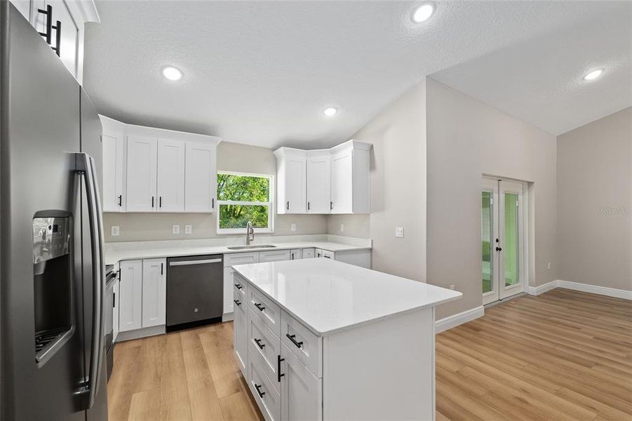 lots of storage in the Island Cabinet and room for stools on the other side.