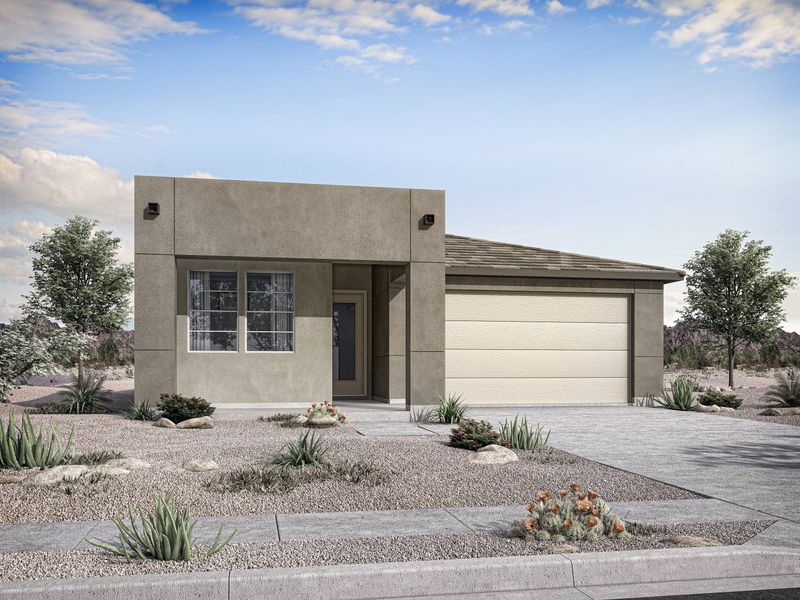 Front exterior of a new home in Empire Pointe, Queen Creek, AZ, highlighting curb appeal (Image 5). Front exterior of a new home in Empire Pointe, Queen Creek, AZ, highlighting curb appeal (Image 5).