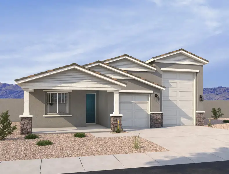 Representative exterior photo of a completed home built from the Opal RV Garage by Ashton Woods in Rancho Mirage, Maricopa, AZ (Image 1). Representative exterior photo of a completed home built from the Opal RV Garage by Ashton Woods in Rancho Mirage, Maricopa, AZ (Image 1).