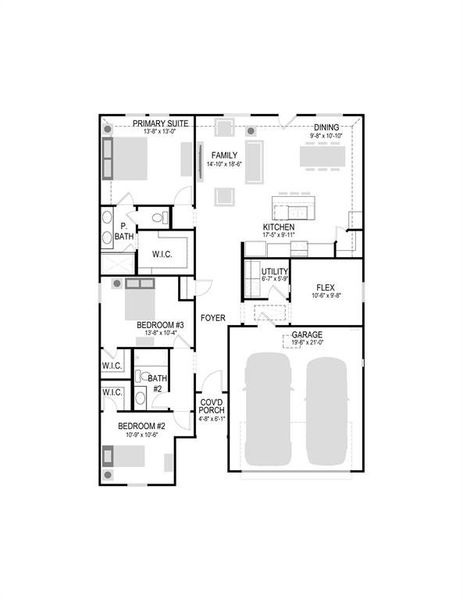 2D floor plan layout of this home in Tesoro at Chisholm Trail Ranch, Crowley, TX (Image 3). 2D floor plan layout of this home in Tesoro at Chisholm Trail Ranch, Crowley, TX (Image 3).