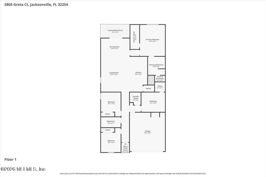 2D floor plan layout of this home in Kings Landing, Jacksonville, FL (Image 5).